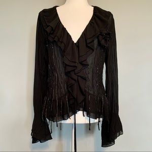 Shimmery Sheer Black Bell Sleeve Top